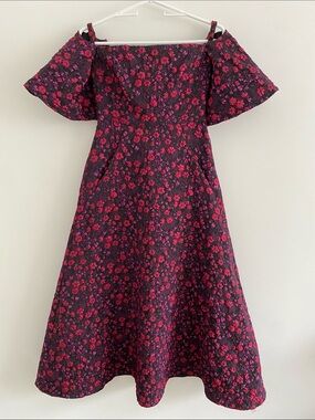 Jill Stuart Floral Off The Shoulder Dress Black Rasperberry Mauve 1055175 Size 0